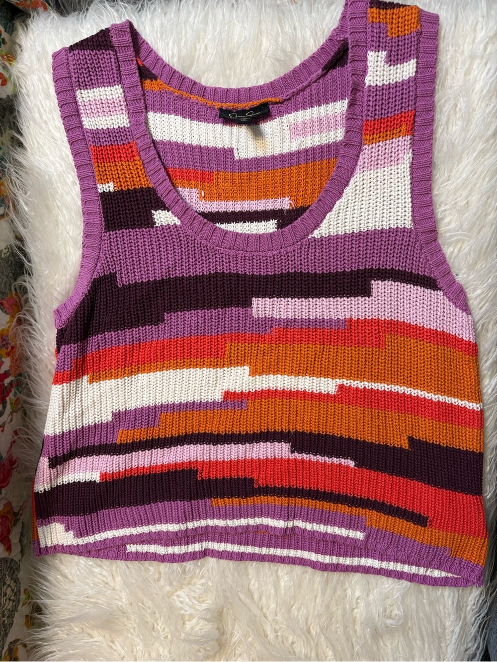 Jessica Simpson Purple Multi-Stripe Knit Tank Top